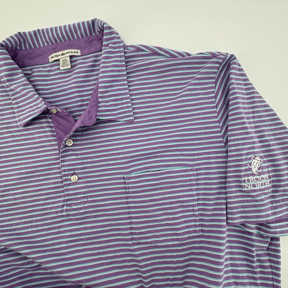 Peter Millar Polo‎ Shirt Men XXL Purple Striped Pima Cotton